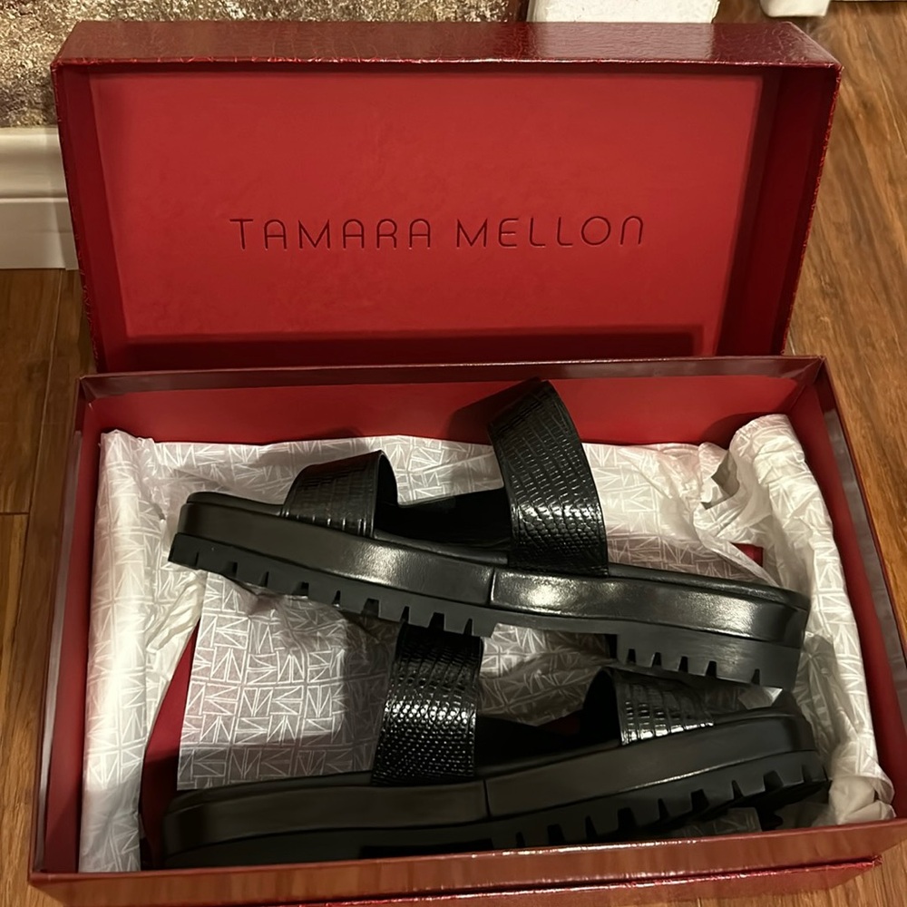 Tamara Mellon Black Slide Sandals